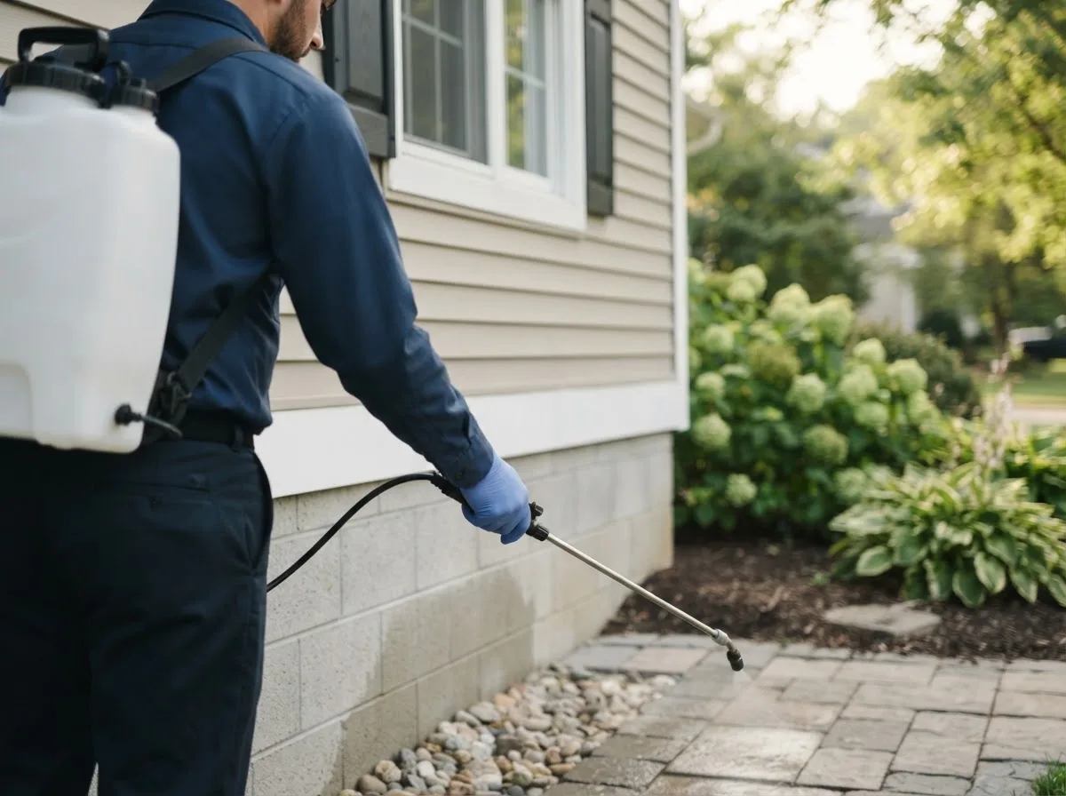 Pest control technician inspecting a home in Machiasport, ME